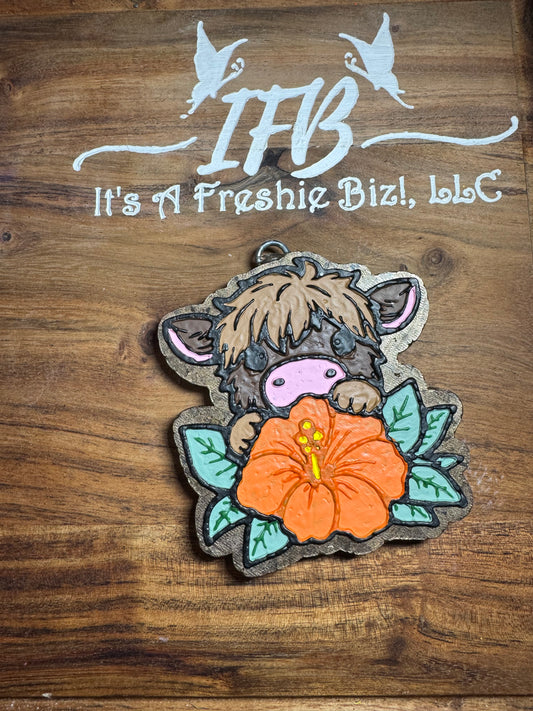 Highland Cow & Hibiscus
